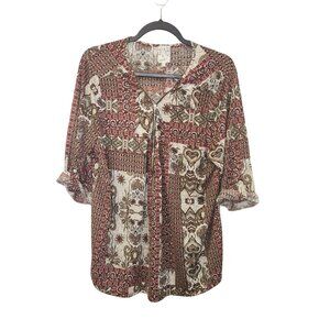 Nail  Floral Print Tunic Blouse Womens 2X 3/4 Sleeve Lightweight 2442